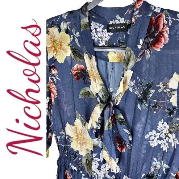 NWT NICHOLAS 100% Silk Floral Ruffled Mini Dress,‎ Size 8 - Picture 6 of 12